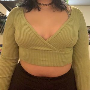 Green deep v-neck crop top